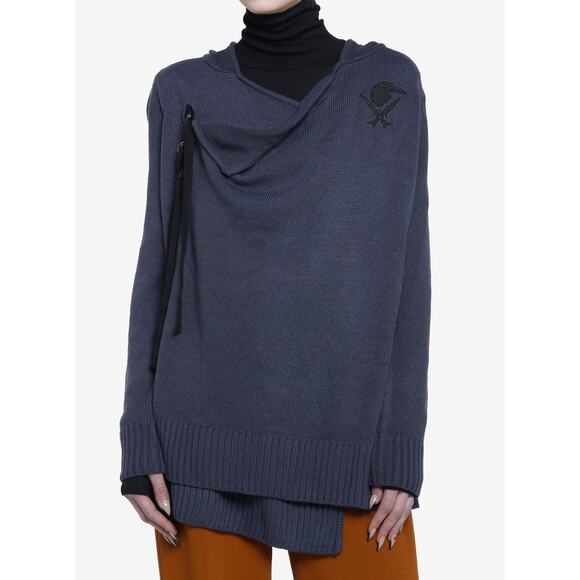 Hot Topic Shadow and Bone Inej Womens M Hooded Cardigan Crows Logo 19886327 Blue - Picture 1 of 11